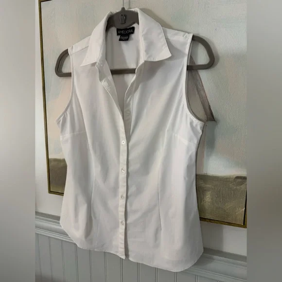 Ameliora The Annie White Sleeveless Button Down Washable Shirt Size Medium - Picture 6 of 9